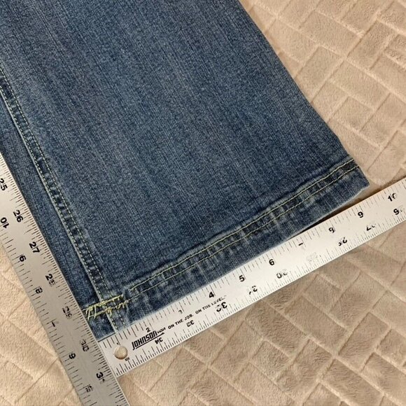 Leo Roma Women 9 Denim Jeans Blue Flare Low Rise Western Y2K Embroidered Pockets - Picture 6 of 12